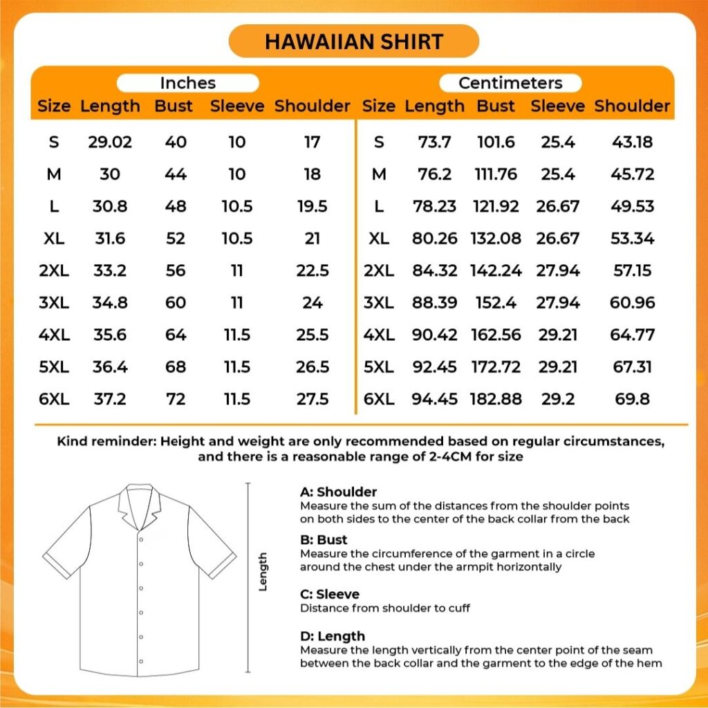 3D Hawaiian Shirt Size Chart - Demon Slayer Merch
