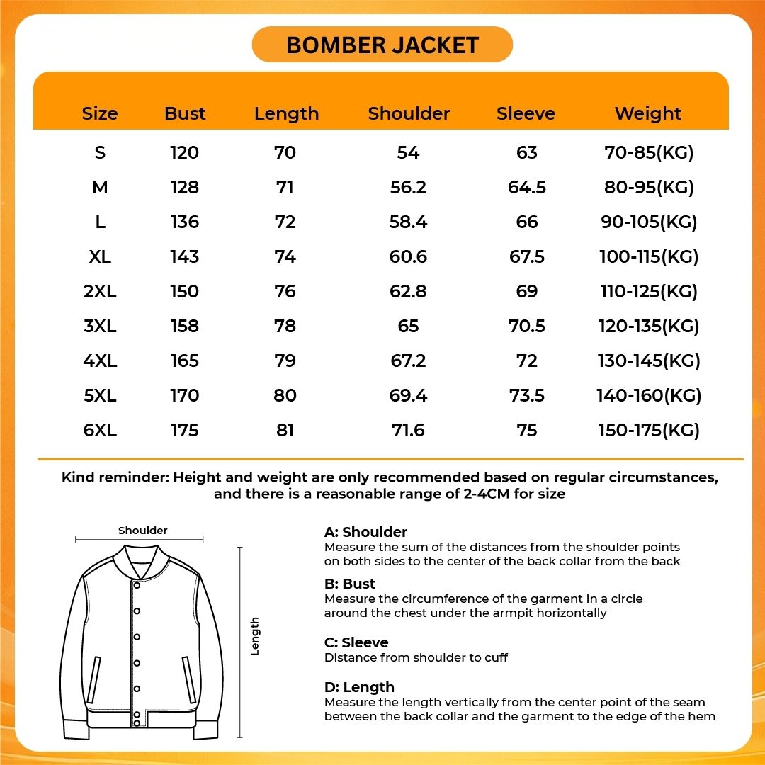 Bomber Jacket Size Chart - Demon Slayer Merch
