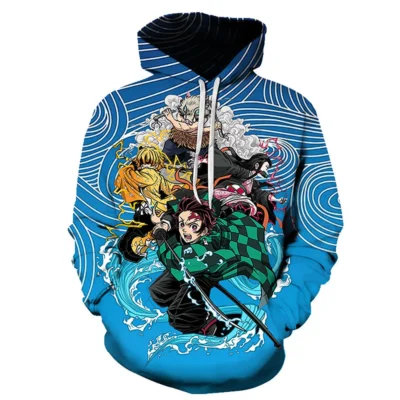 Demon Slayer Blue Vintage Style 3D Print Hoodie