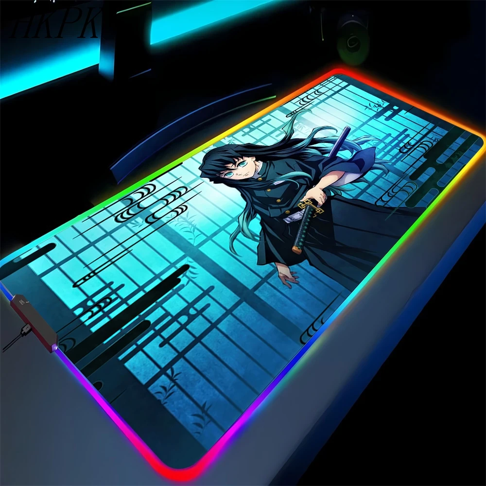 Demon Slayer Desk Mat Rgb Carpet Gaming Mats Rgb Led Mousepad