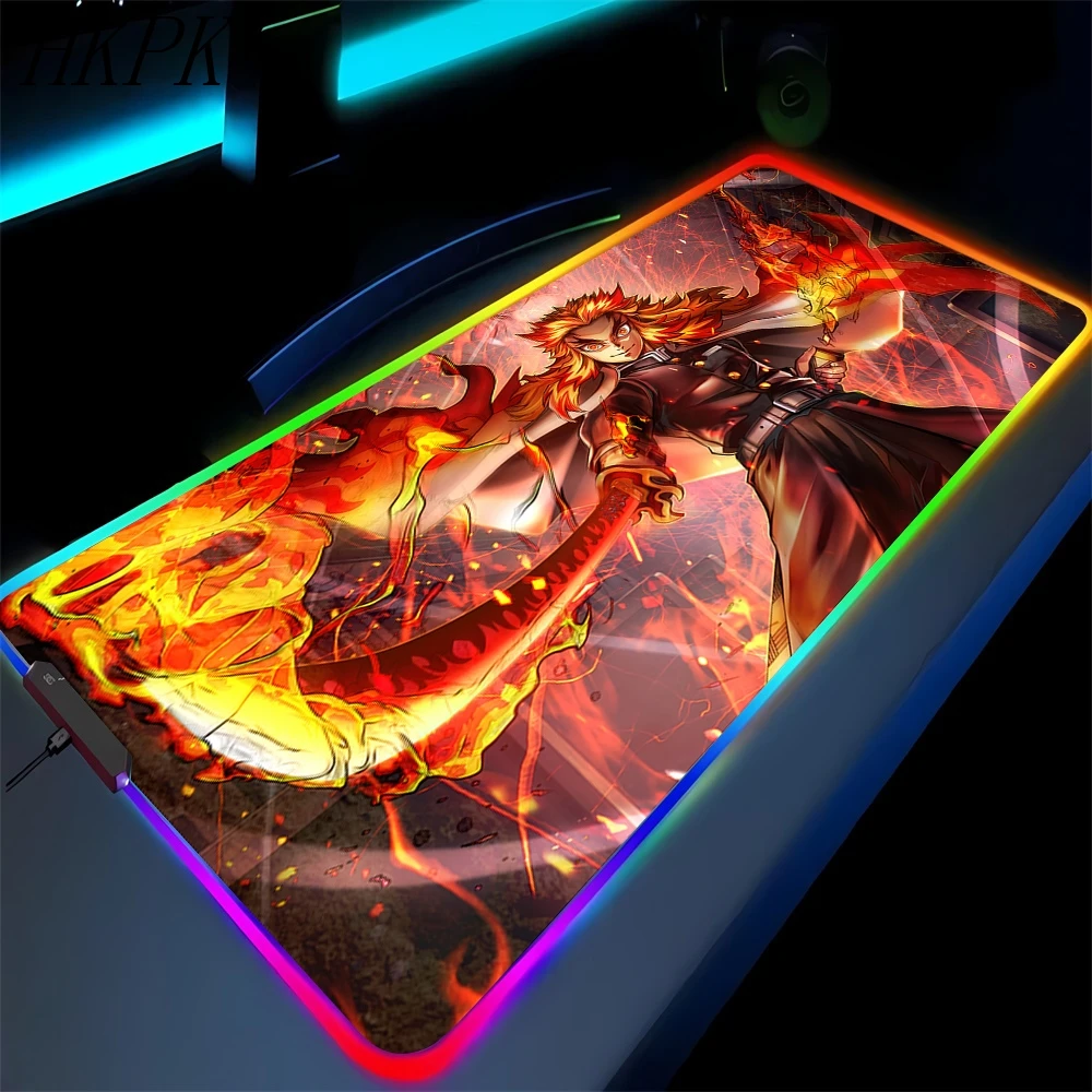 Demon Slayer Kyojuro Rengoku Rgb Led Mousepad