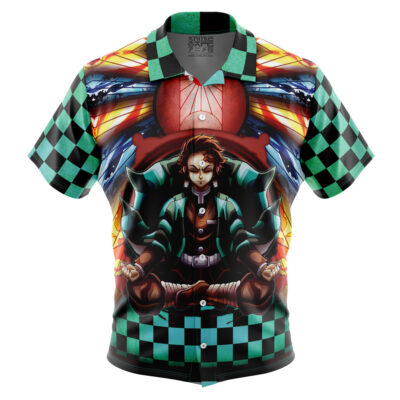 Trippy Kamado Tanjiro Demon Slayer Button Up Hawaiian Shirt